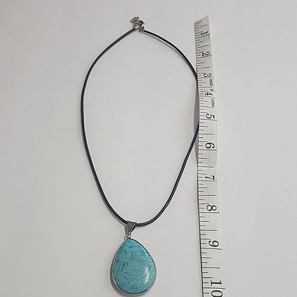 Simulated Turquoise Teardrop Pendant Necklace - Picture 4 of 4